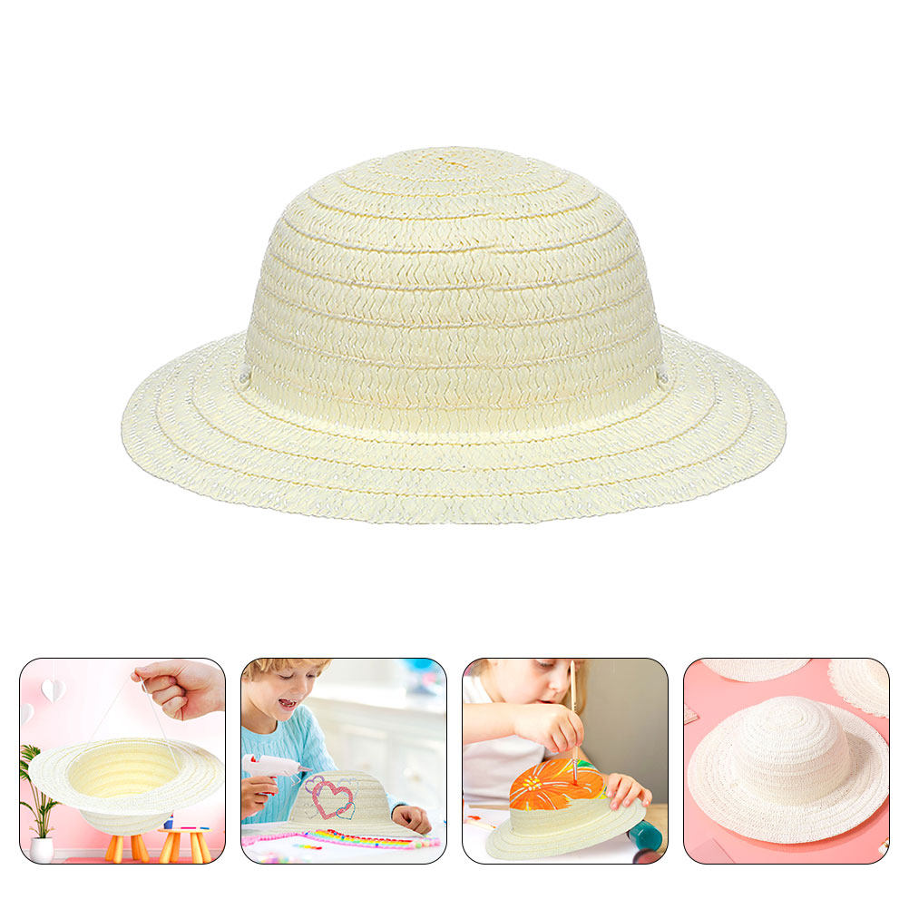 Art Craft Hat - 8Pcs DIY 어린이 밀짚 모자 흰색