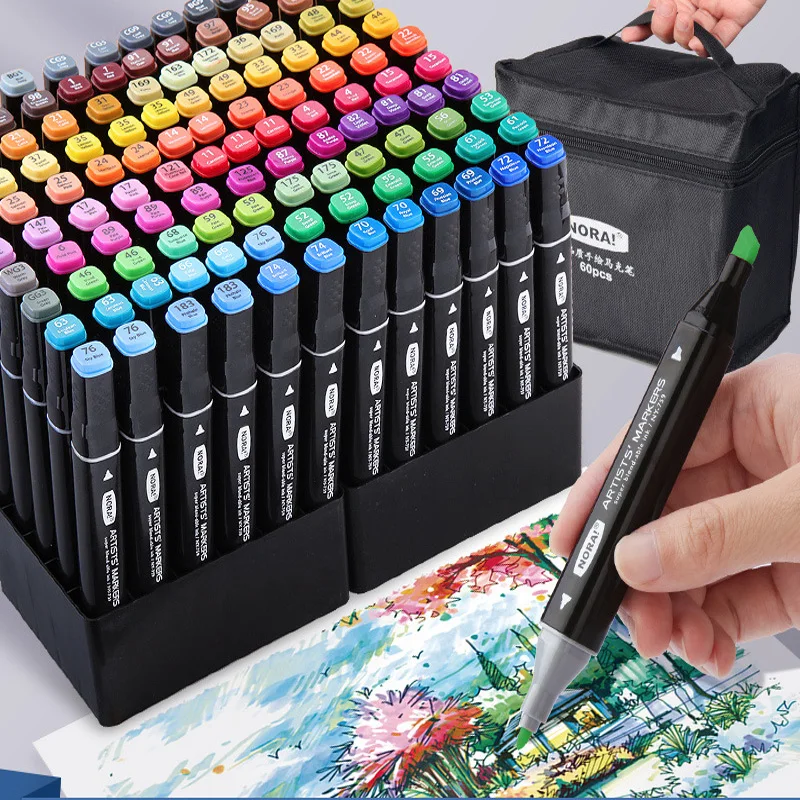 Illustration Marker Set - 더블 헤드 스퀘어 펜꽂이 학생 페인팅