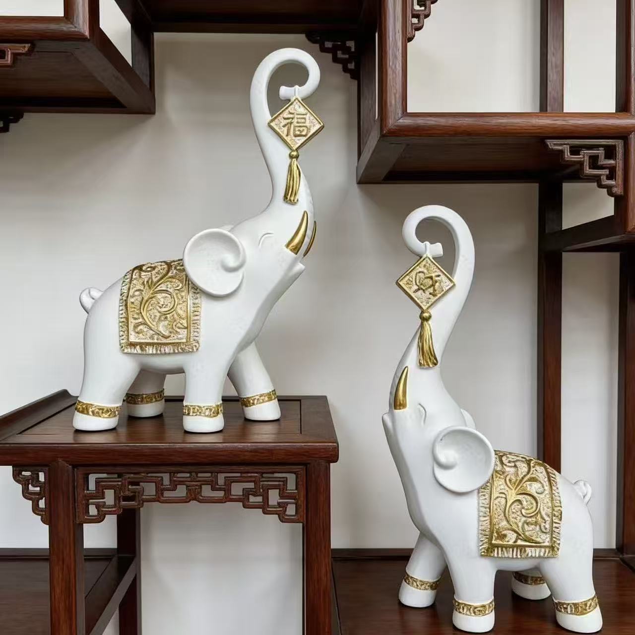 Art Craft Elephant - 한 쌍의 중국 스타일 행운의 코끼리