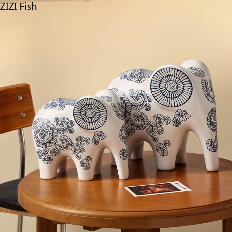새로운 중국 스타일 도자기 코끼리 장식품 청화백자 코끼 - Art Craft Elephant 리뷰 및 가격