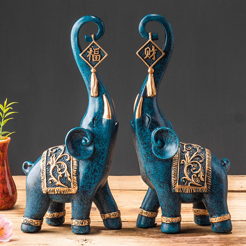 한 쌍의 중국 스타일 행운의 코끼리 코 조각상 가정 장 - Art Craft Elephant 리뷰 및 가격