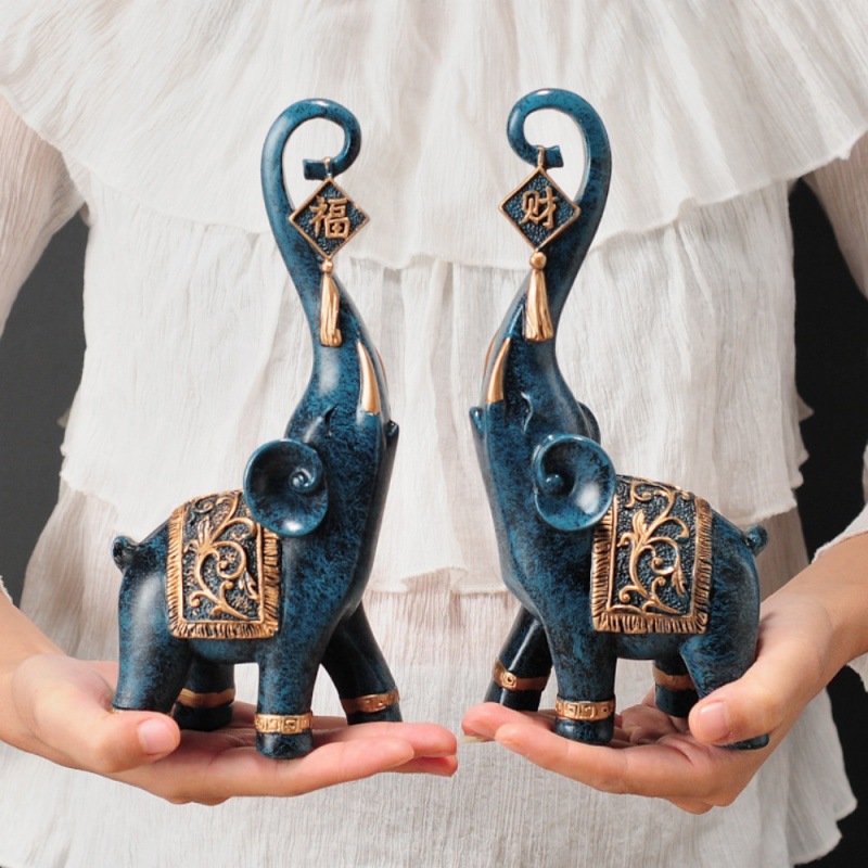 한 쌍의 중국 스타일 행운의 코끼리 코 조각상 가정 장 - Art Craft Elephant 리뷰 및 가격